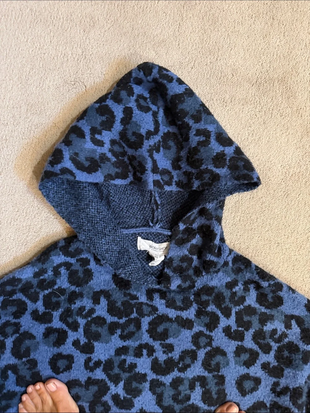 Workshop Republic Clothing Blue and Black Leopard Hooded Pullover